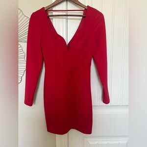 Express Red Long-Sleeve V-Neck Bodycon Dress